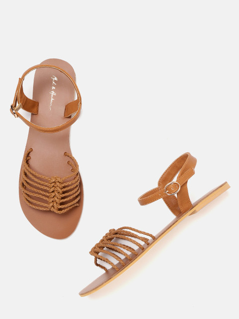 

Mast & Harbour Women Brown Braided Open Toe Flats