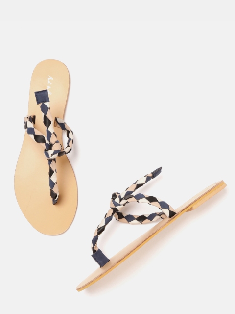 

Mast & Harbour Women Navy Blue & Off-White Textured T-Strap Flats