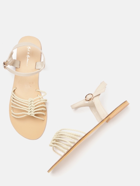 

Mast & Harbour Women Off-White Braided Open Toe Flats