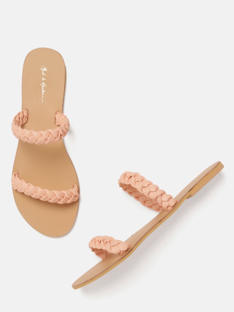 

Mast & Harbour Women Peach-Coloured Braided Open Toe Flats