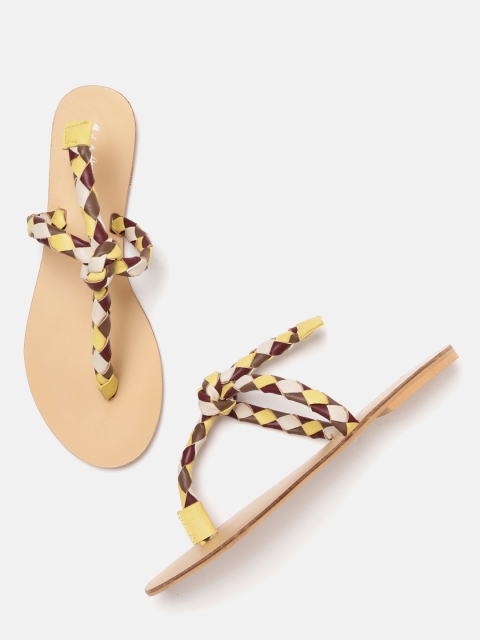 

Mast & Harbour Women Yellow & Off-White Textured T-Strap Flats