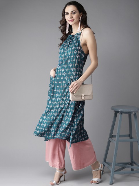 

Moda Rapido Women Teal Green Printed A-Line Kurta