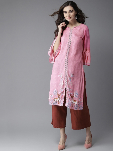 

Moda Rapido Women Pink Printed Straight Kurta