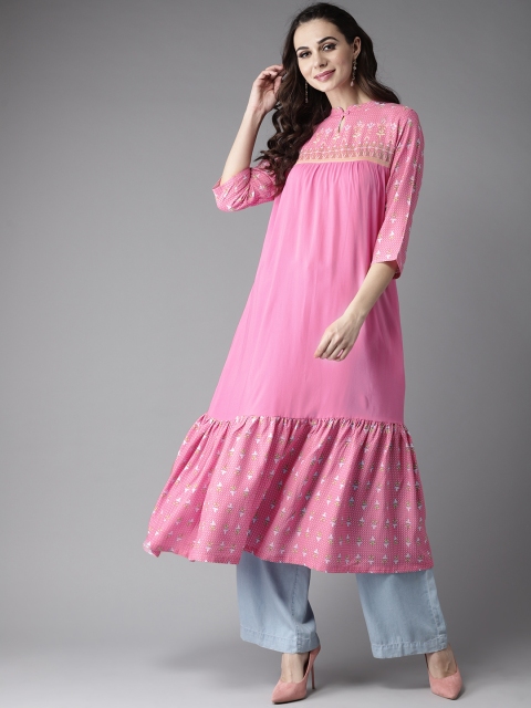 

Moda Rapido Women Pink Printed A-Line Kurta