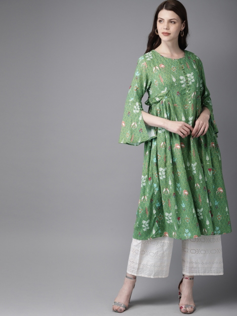 

Moda Rapido Women Green & Blue Quirky Print A-Line Kurta