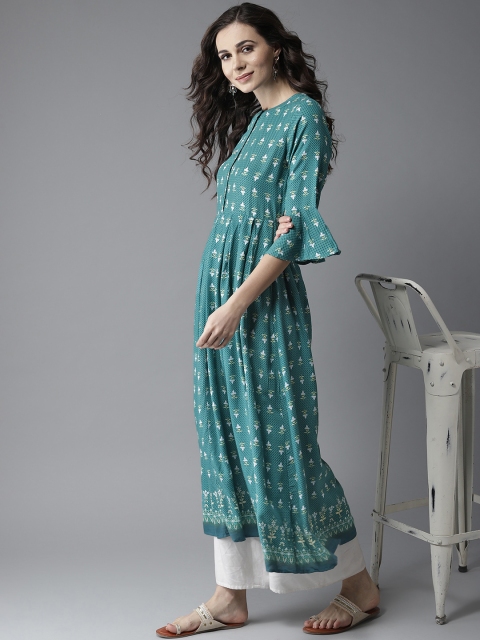 

Moda Rapido Women Teal Green & White Printed A-Line Kurta
