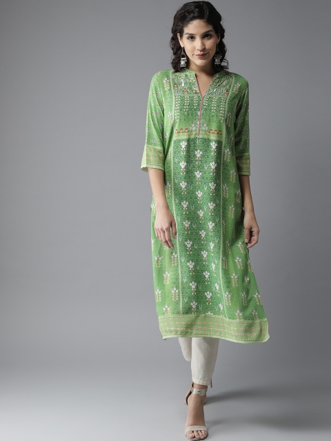 

Moda Rapido Women Green & Off-White Printed Straight Kurta