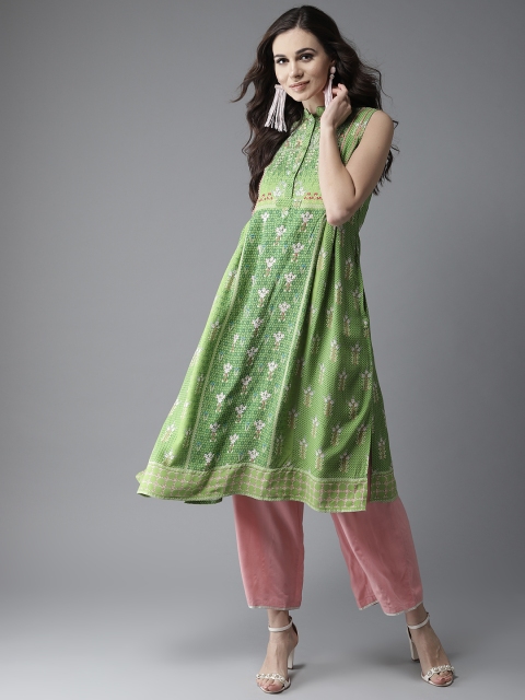 

Moda Rapido Women Green & Off-White Printed A-Line Kurta