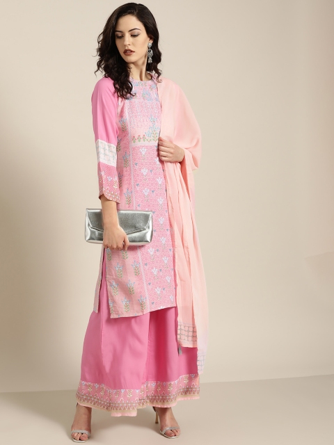 

Moda Rapido Women Pink & Blue Printed Kurta with Palazzos & Dupatta