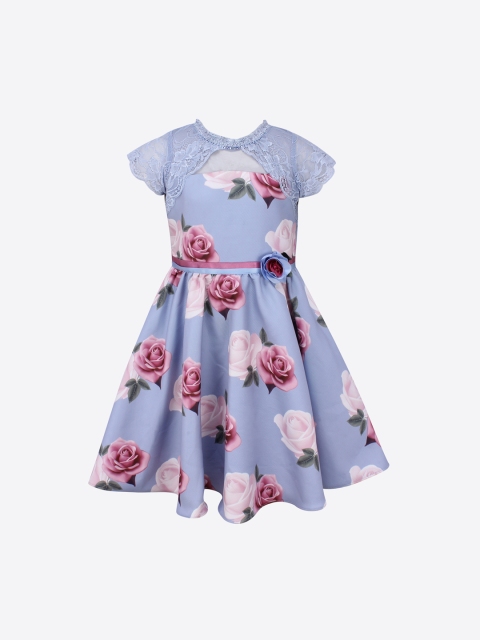 

CUTECUMBER Girls Blue Printed Fit and Flare Dress