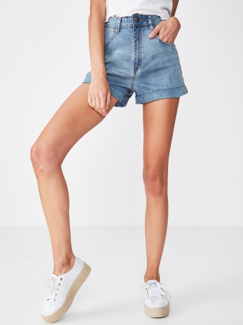 

COTTON ON Women Blue Washed Regular Fit Hot Pants