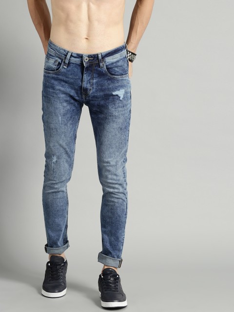 

The Roadster Lifestyle Co Men Blue Skinny Fit Mid-Rise Low Distress Stretchable Jeans