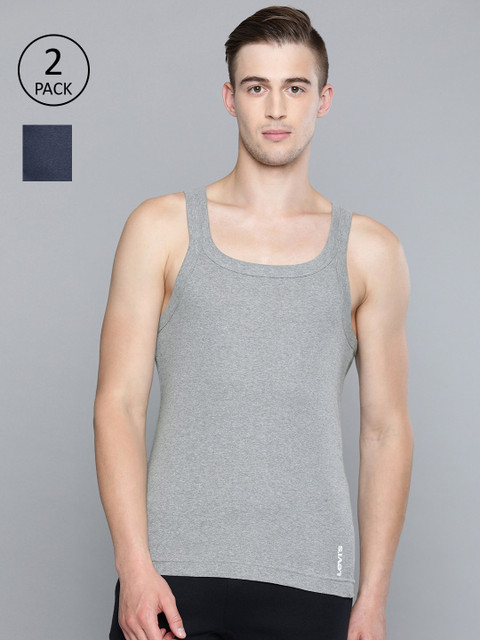 

Levis Men Pack Of Two Solid Innerwear Vests VT-100CA-2PK-STYLE-015-431, Grey melange