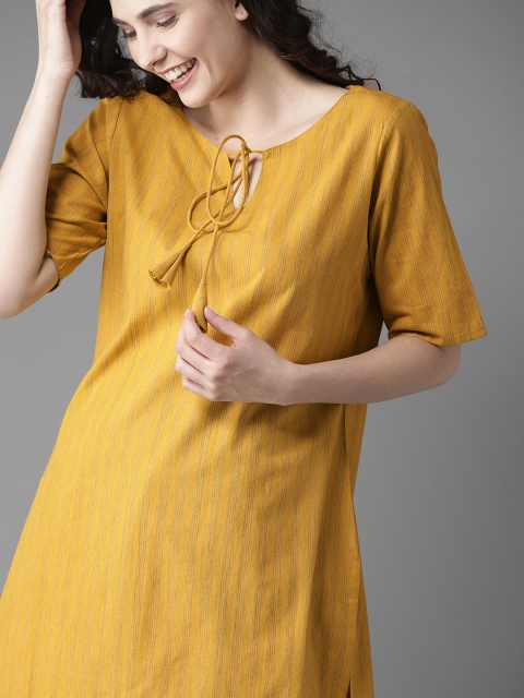 

HERE&NOW Women Mustard Yellow Striped Straight Kurta