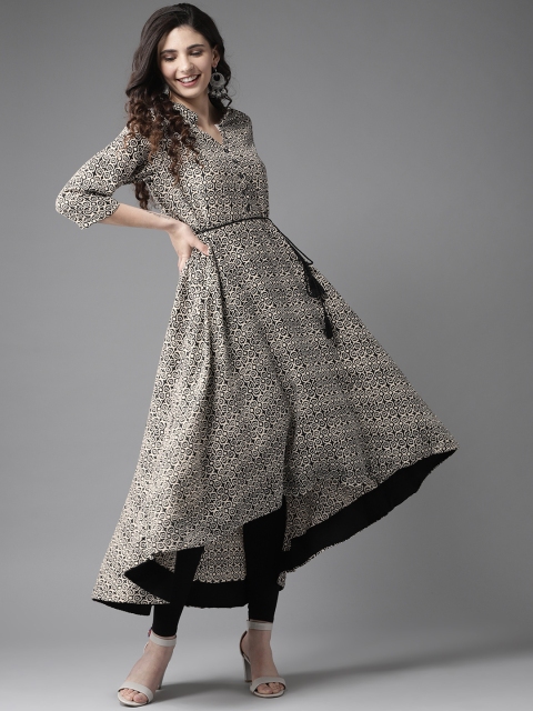 

HERE&NOW Women Off-White & Black Printed A-Line Kurta