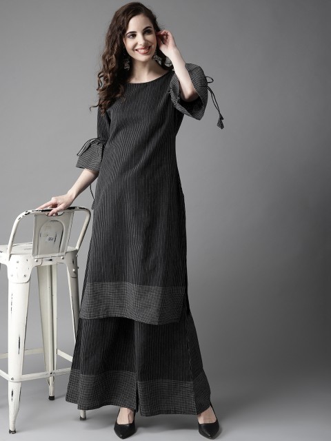 

HERE&NOW Women Black & White Striped Kurta with Palazzos