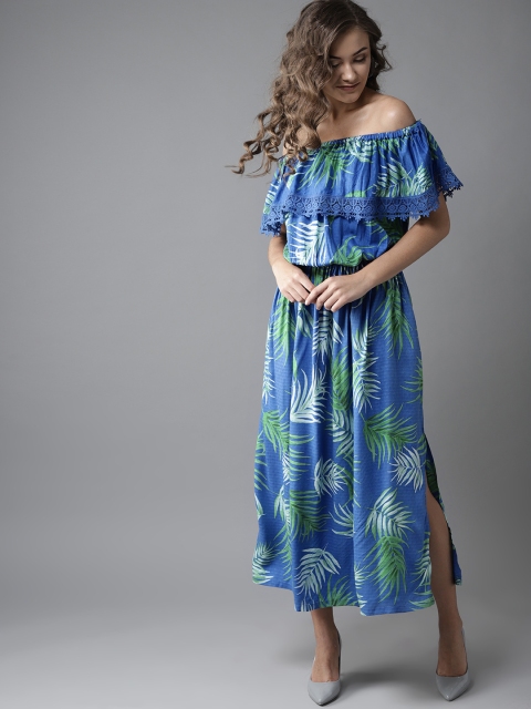 

HERE&NOW Women Blue & Green Printed Maxi Dress