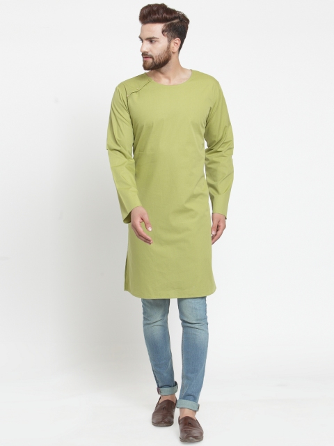 

Purple State Men Green Solid Straight Kurta