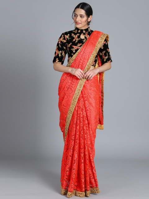 

EthnoVogue Orange & Black Net Made To Measure Embroidered Saree