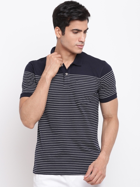 

Peter England Casuals Men Navy Blue & White Striped Polo Collar T-shirt