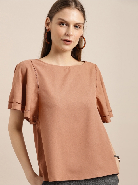 

her by invictus Women Brown Solid Top with Flared Sleeves