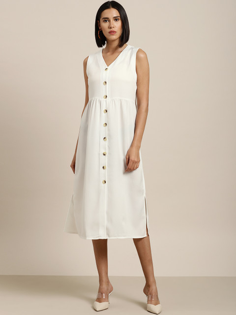 

her by invictus Women White Solid A-Line Dress