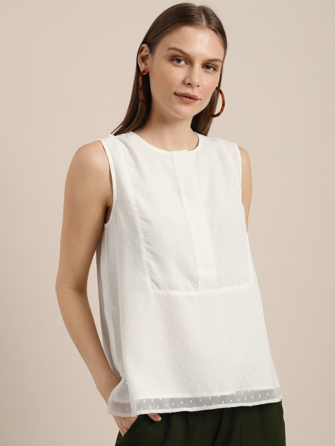 

her by invictus Women White Self Design Top