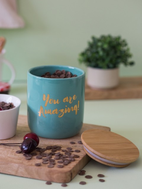 

Chumbak Unisex Turquoise Blue Printed Storage Jar