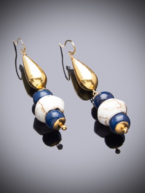

shaze Blue Teardrop Shaped Gold-Plated Drop Earrings