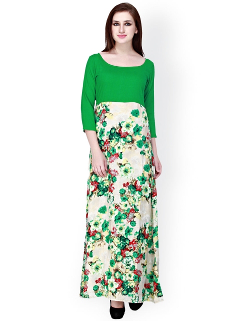 

Cottinfab Green Floral Print Maxi Dress