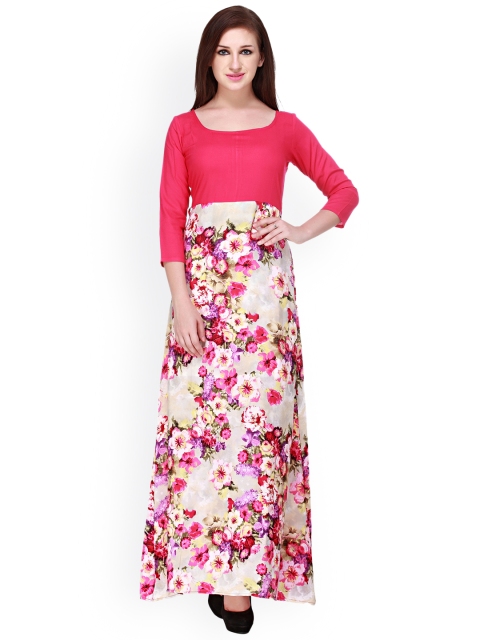 

Cottinfab Pink Floral Print Maxi Dress