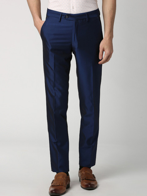 

Peter England Elite Men Navy Blue Slim Fit Solid Formal Trousers