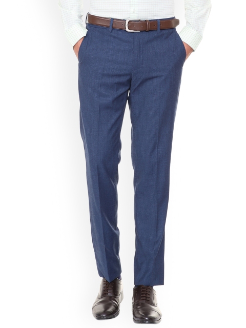 

Peter England Elite Men Blue Slim Fit Self Design Formal Trousers