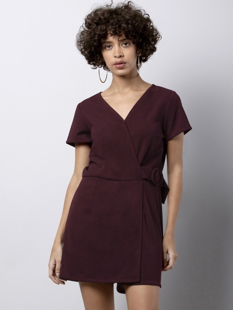 

FabAlley Maroon Solid Playsuit