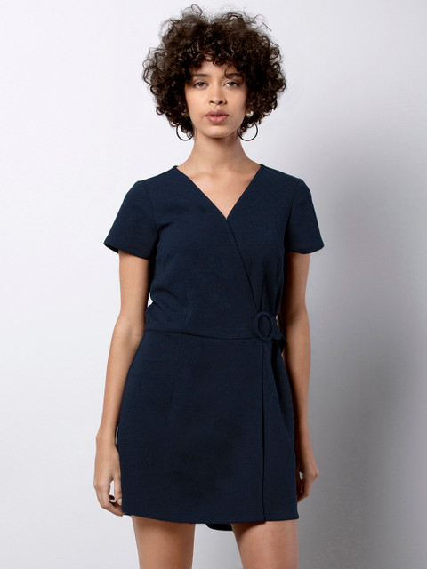 

FabAlley Navy Blue Solid Playsuit