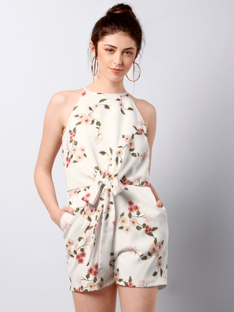 

FabAlley White Printed Playsuit