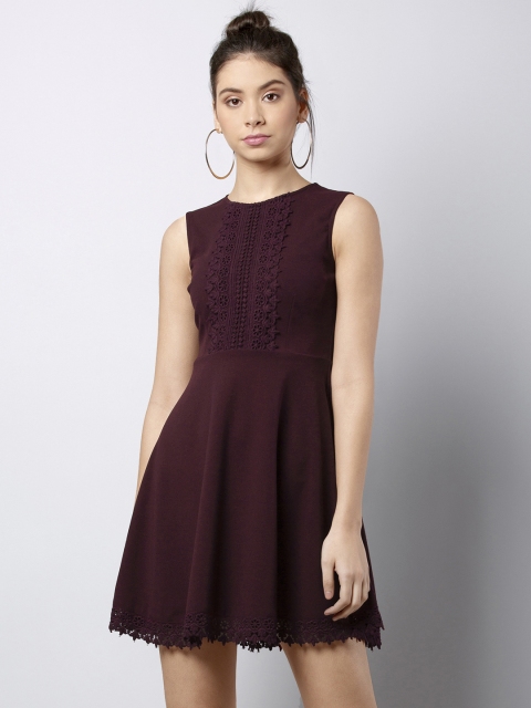 

FabAlley Women Maroon Solid Fit and Flare Dress