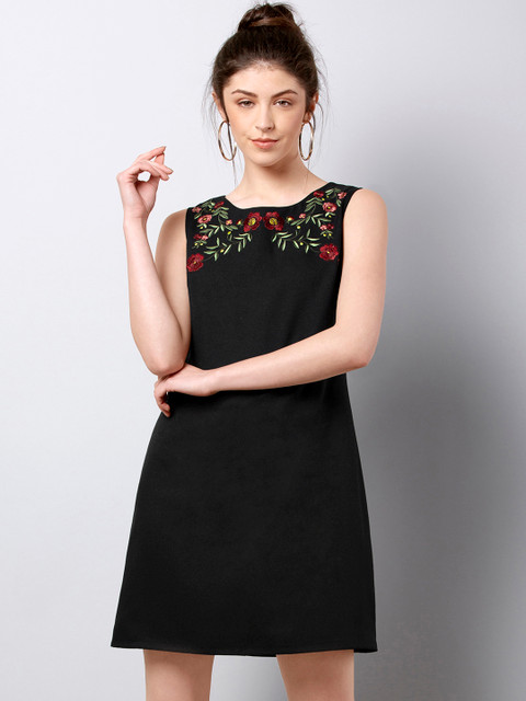 

FabAlley Women Black Embroidered A-Line Dress