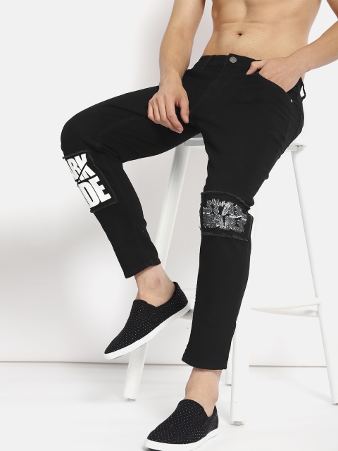 

Kook N Keech Men Black & White Anti Fit Mid-Rise Clean Look Cropped Jeans