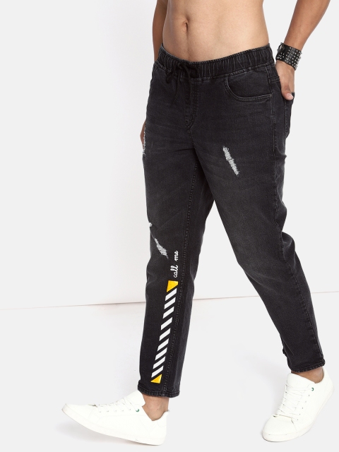 

Kook N Keech Men Black Slim Fit Mid-Rise Low Distress Stretchable Jogger Jeans