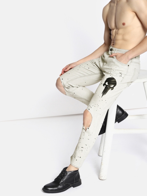 

Kook N Keech Men Grey Printed Skinny Fit Mid-Rise Slash Knee Stretchable Jeans