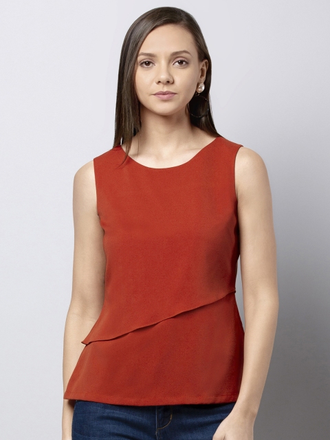 

FabAlley Women Rust Orange Solid Layered Top