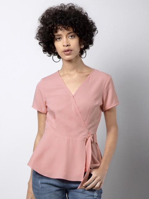 

FabAlley Women Pink Solid Wrap Top