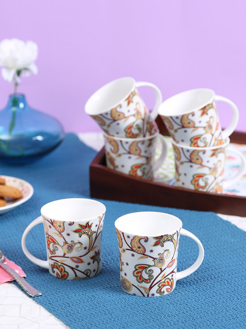 

CLAY CRAFT Multicoloured 6-Pieces Printed Ceramic Cups Set, Multi