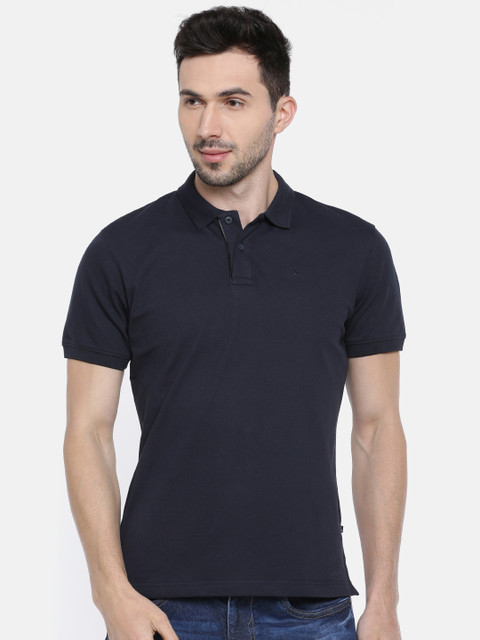 

Parx Men Navy Blue Solid Polo Collar T-shirt