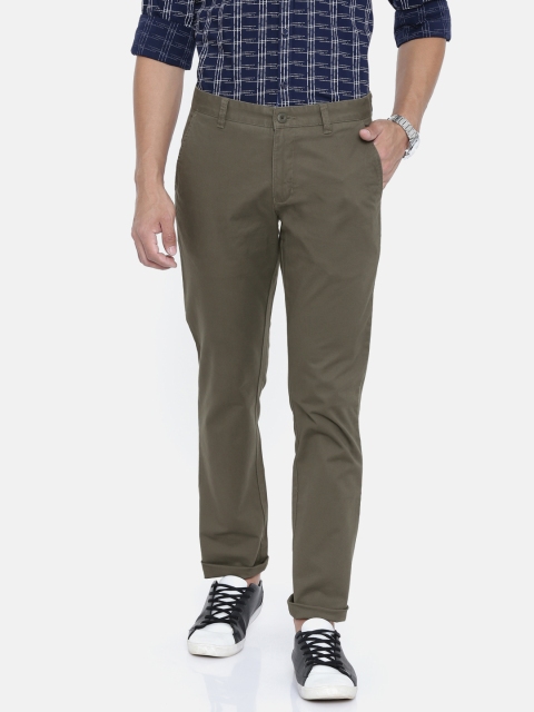 

Parx Men Olive Green Lowell Tapered Fit Solid Chinos