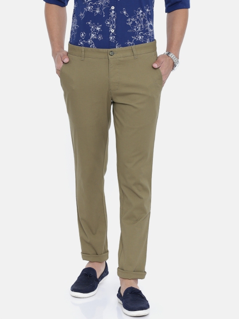 

Parx Men Olive Green Super Slim Fit Self Design Regular Trousers