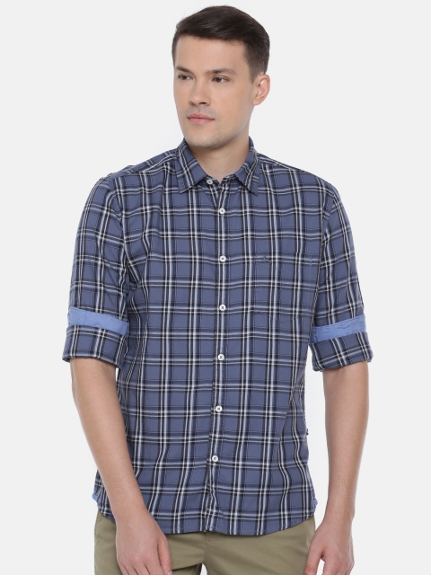 

Parx Men Blue & Black Slim Fit Checked Casual Shirt