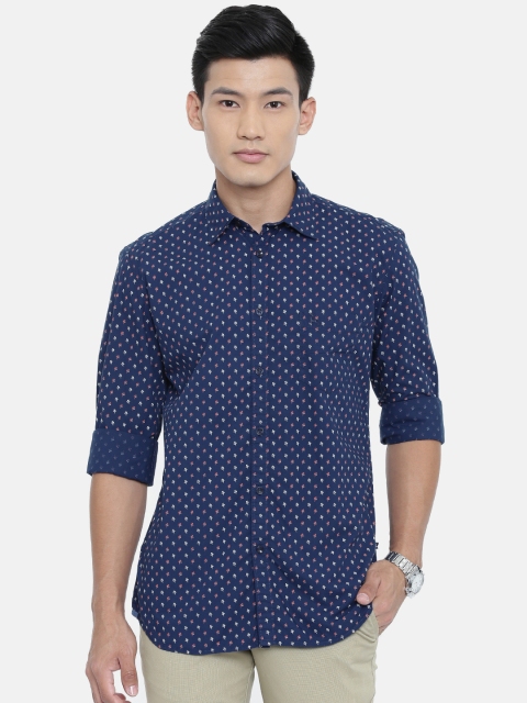 

Parx Men Navy Slim Fit Printed Casual Shirt, Navy blue