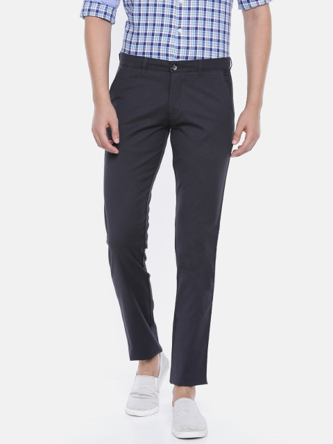 

Parx Men Navy Blue & Grey Slim Fit Self Design Chinos